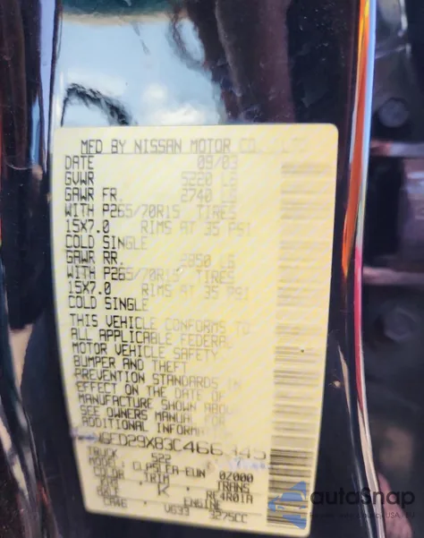 2003 Nissan Frontier Crew Cab Xe from USA, damaged, VIN 1N6ED29X83C466345